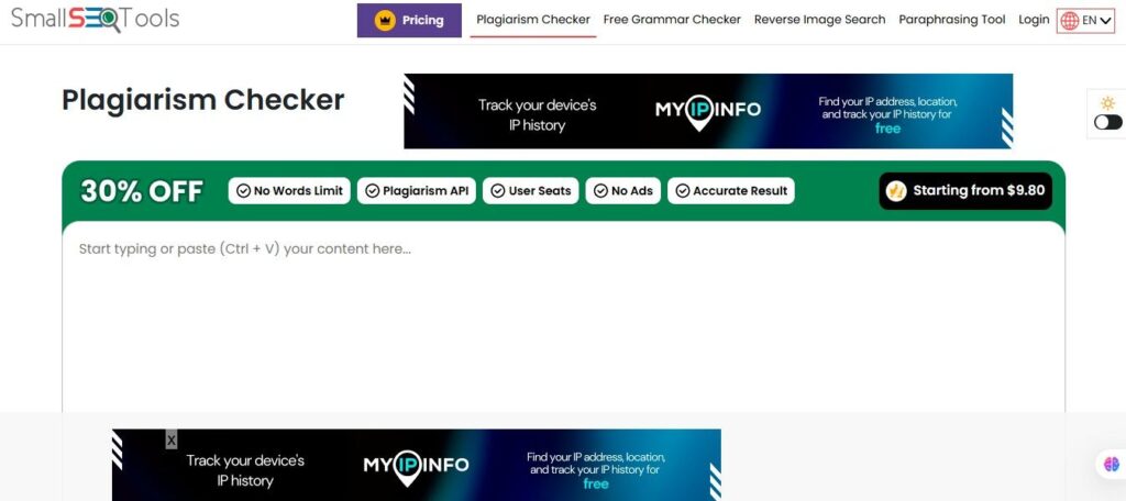 Small SEO Tools Plagiarism Checker